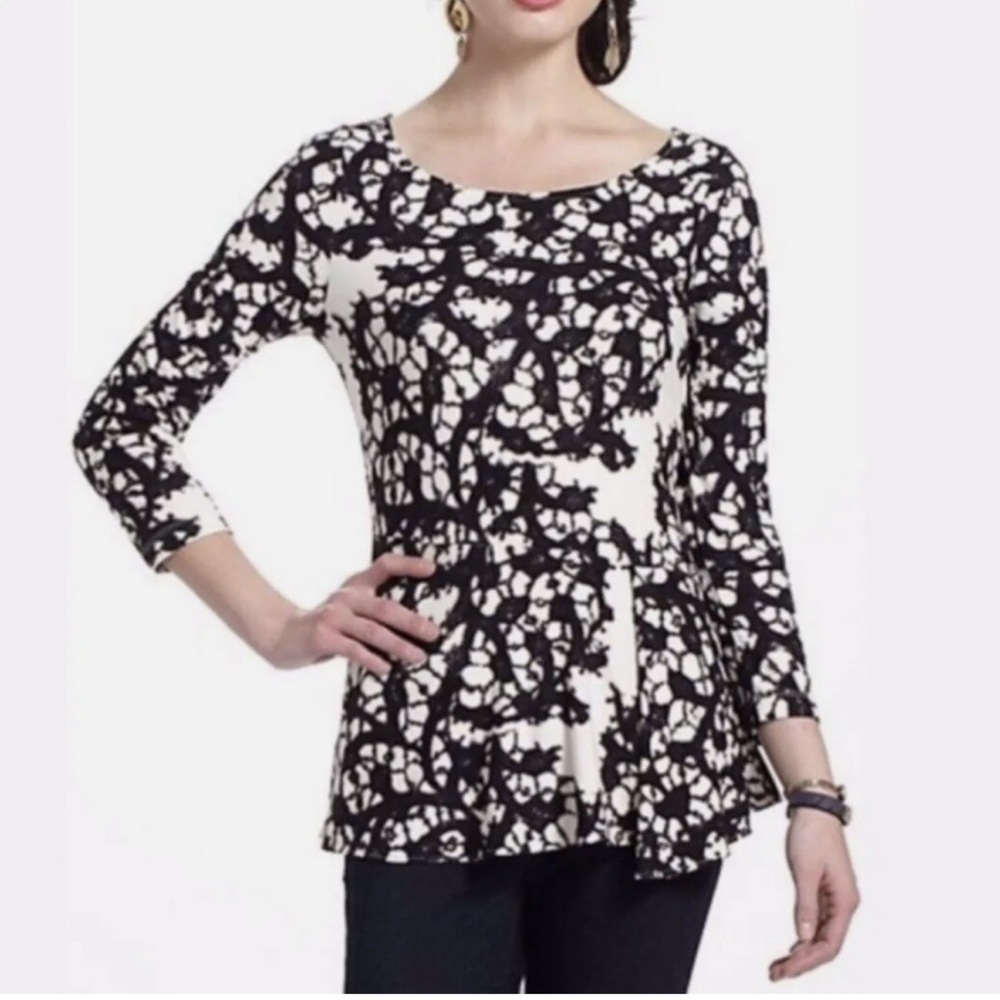 ANTHROPOLOGIE-LEIFSDOTTIR Gorgeous  Black and White Printed Peplum Top